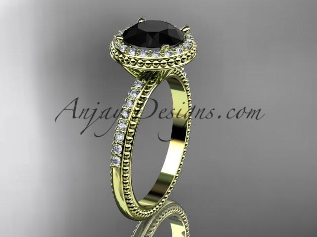 14kt yellow gold diamond unique engagement ring, wedding ring with a Black Diamond center stone ADER95 - AnjaysDesigns
