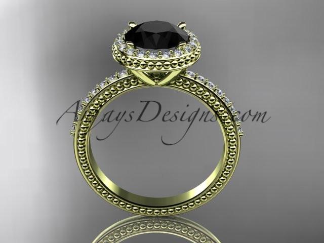 14kt yellow gold diamond unique engagement ring, wedding ring with a Black Diamond center stone ADER95 - AnjaysDesigns