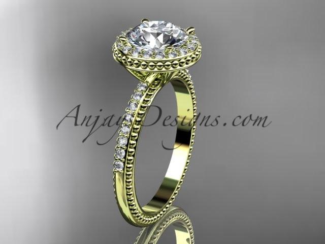 14kt yellow gold diamond unique engagement ring, wedding ring with a "Forever One" Moissanite center stone ADER95 - AnjaysDesigns