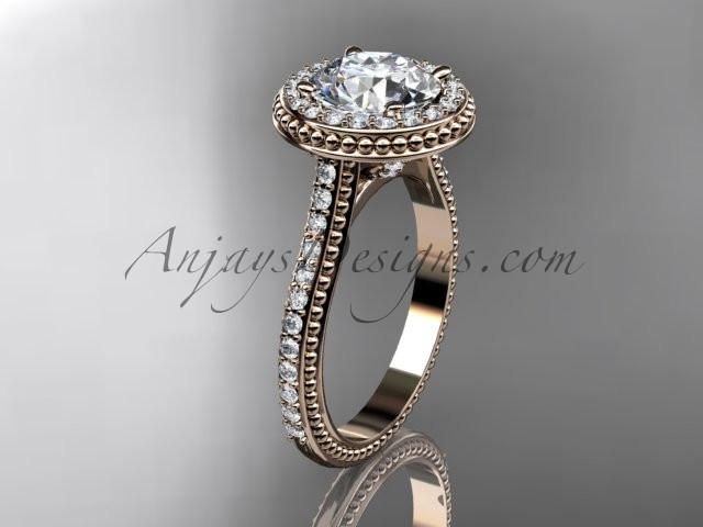 14kt rose gold diamond unique engagement ring, wedding ring with a "Forever One" Moissanite center stone ADER97 - AnjaysDesigns