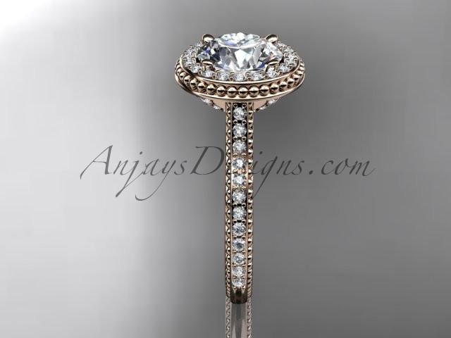 14kt rose gold diamond unique engagement ring, wedding ring with a "Forever One" Moissanite center stone ADER97 - AnjaysDesigns
