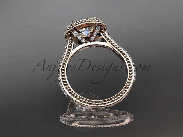 14kt rose gold diamond unique engagement ring, wedding ring with a Morganite center stone ADER97 - AnjaysDesigns