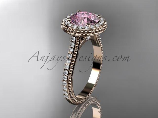14kt rose gold diamond unique engagement ring, wedding ring with a Morganite center stone ADER97 - AnjaysDesigns