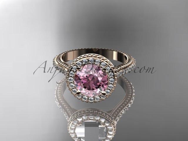 14kt rose gold diamond unique engagement ring, wedding ring with a Morganite center stone ADER97 - AnjaysDesigns