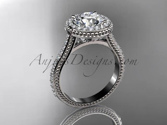 14kt white gold diamond unique engagement ring, wedding ring ADER97 - AnjaysDesigns