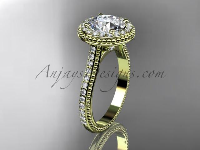14kt yellow gold diamond unique engagement ring, wedding ring with a "Forever One" Moissanite center stone ADER97 - AnjaysDesigns