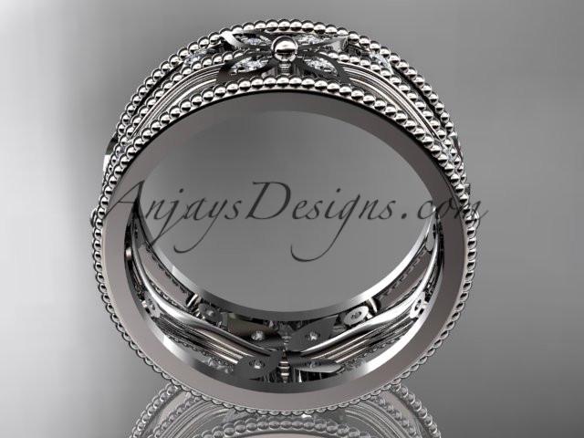 14kt white gold diamond leaf and vine wedding ring, engagement ring, wedding band ADLR9B - AnjaysDesigns