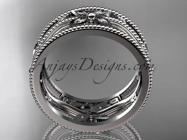 platinum diamond leaf and vine wedding ring, engagement ring, wedding band ADLR9B - AnjaysDesigns