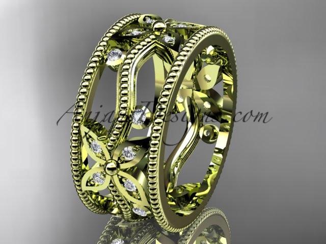 14kt yellow gold diamond leaf and vine wedding ring, engagement ring, wedding band ADLR9B - AnjaysDesigns
