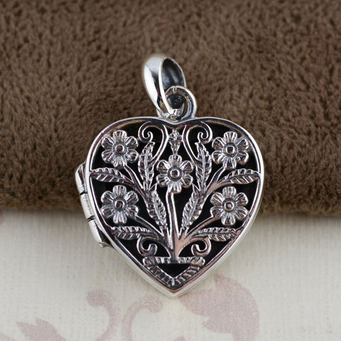 925 Sterling Silver Heart Pendant S925 Solid Thai Silver Pendants Pendant Women Jewelry Flower Pattern