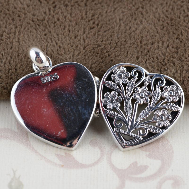 925 Sterling Silver Heart Pendant S925 Solid Thai Silver Pendants Pendant Women Jewelry Flower Pattern